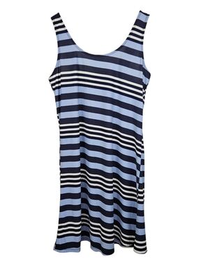 BB Collection Blue Navy Striped Tank Dress Medium Sleeveless A Line Casual